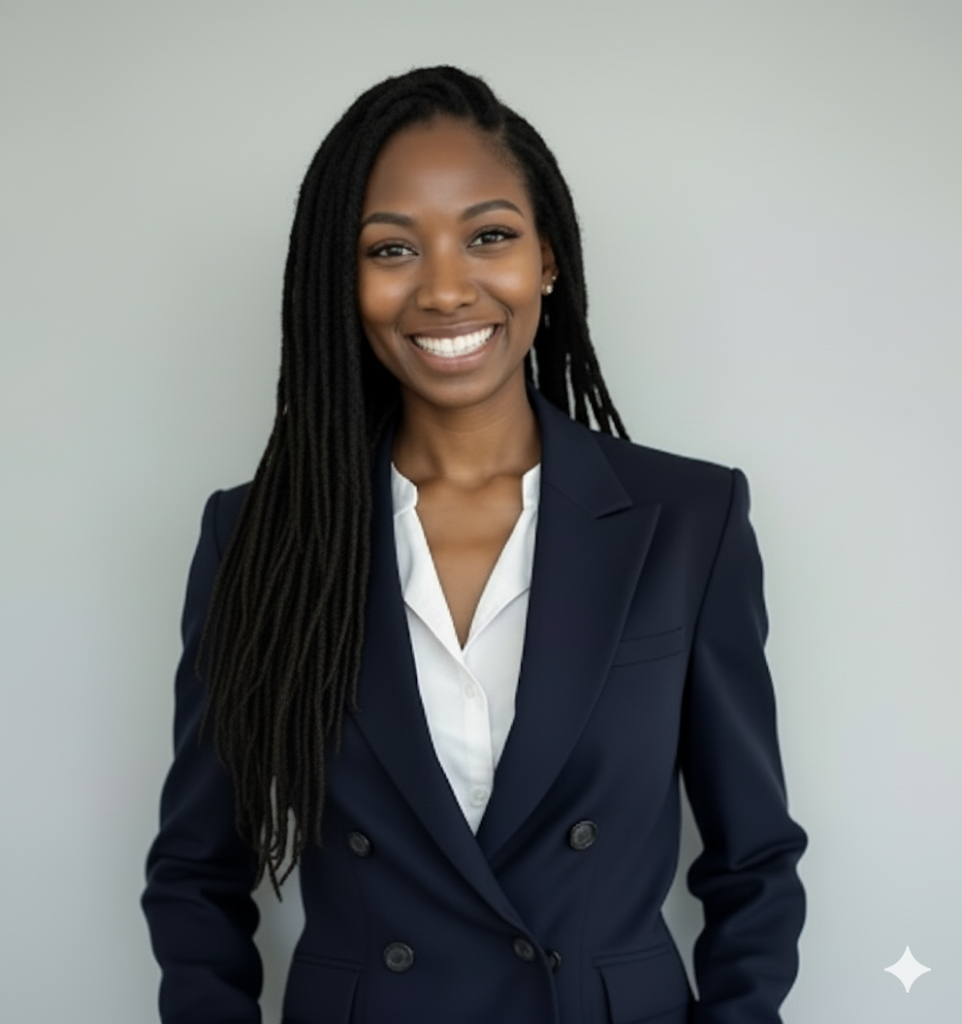Dr. Amanda F. Peterson, smiling, in a navy blazer over a white blouse.